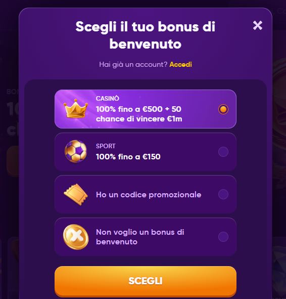 Scegli il bonus preferito